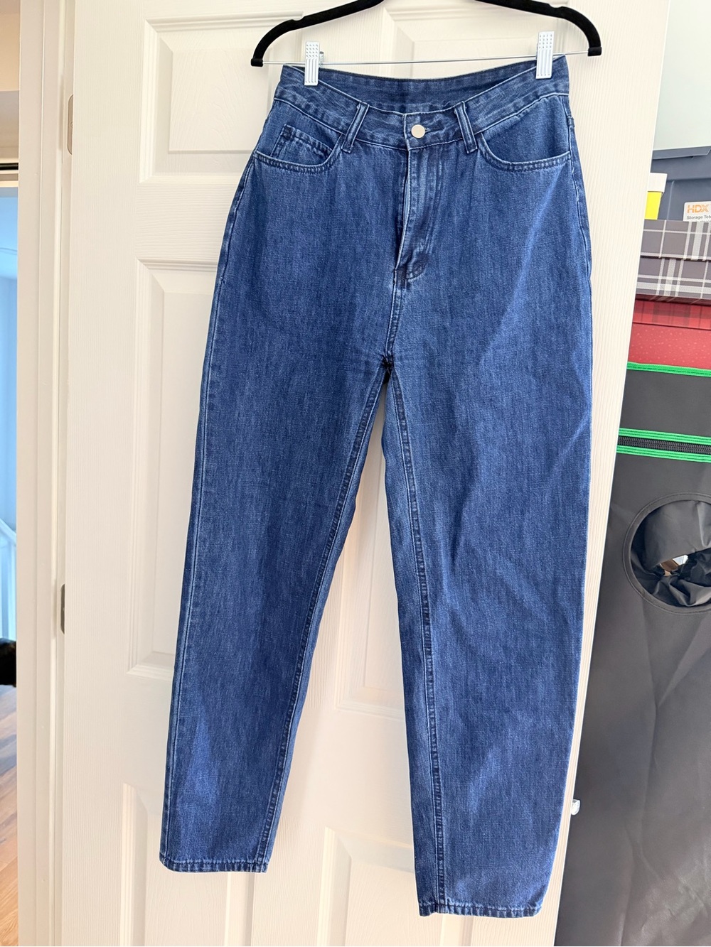 SHEIN Dark Blue High-Rise Tapered Jeans